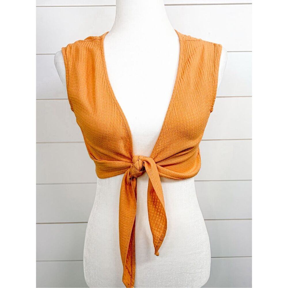 Whimsy + Row Women's Lightweight Tie-Front Sleeveless Cropped Top Orange Size XS